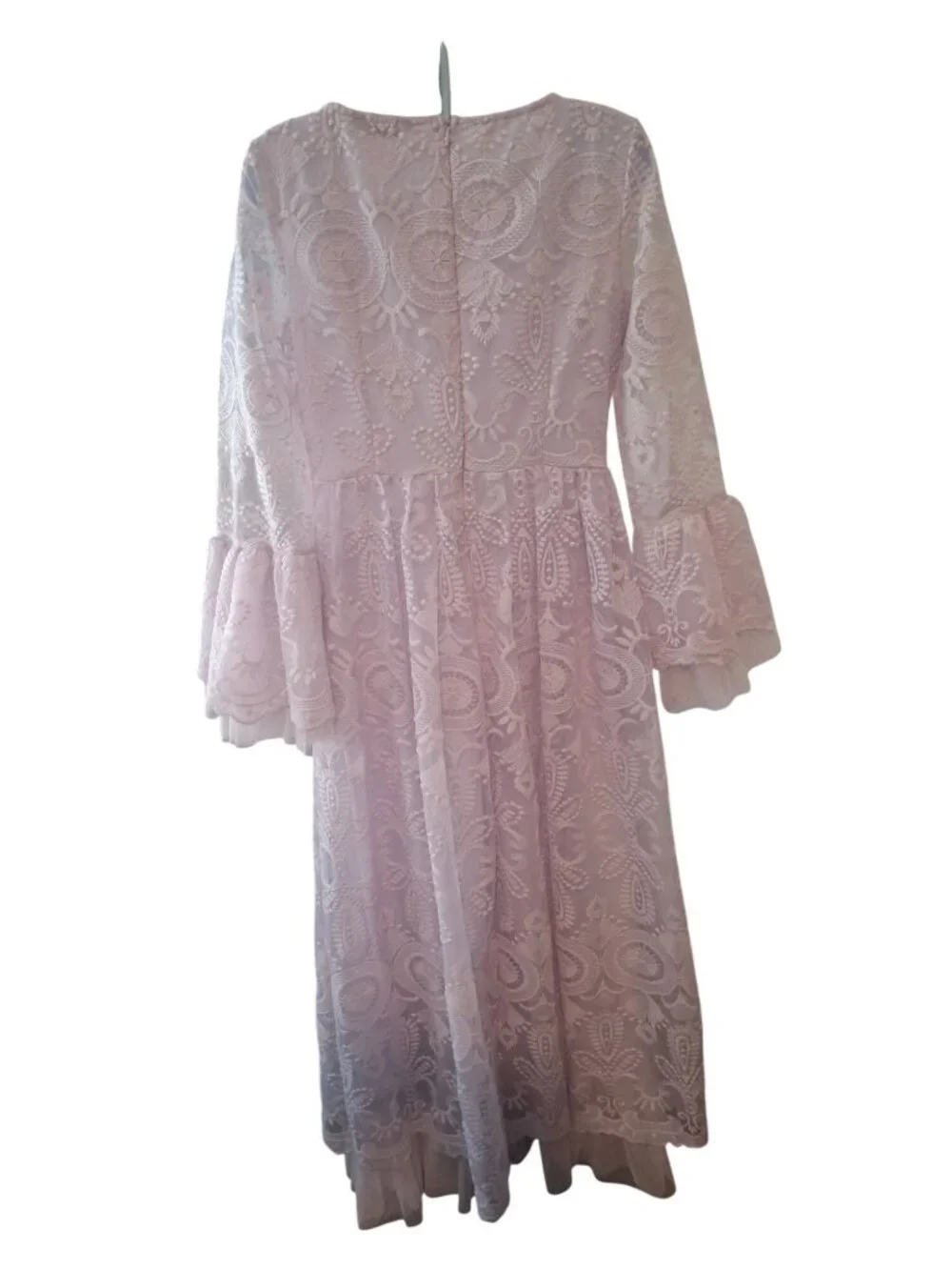 SHEIN Lavender Lace Maxi Dress S Embroidered Bell Sleeve Boho Romantic Formal